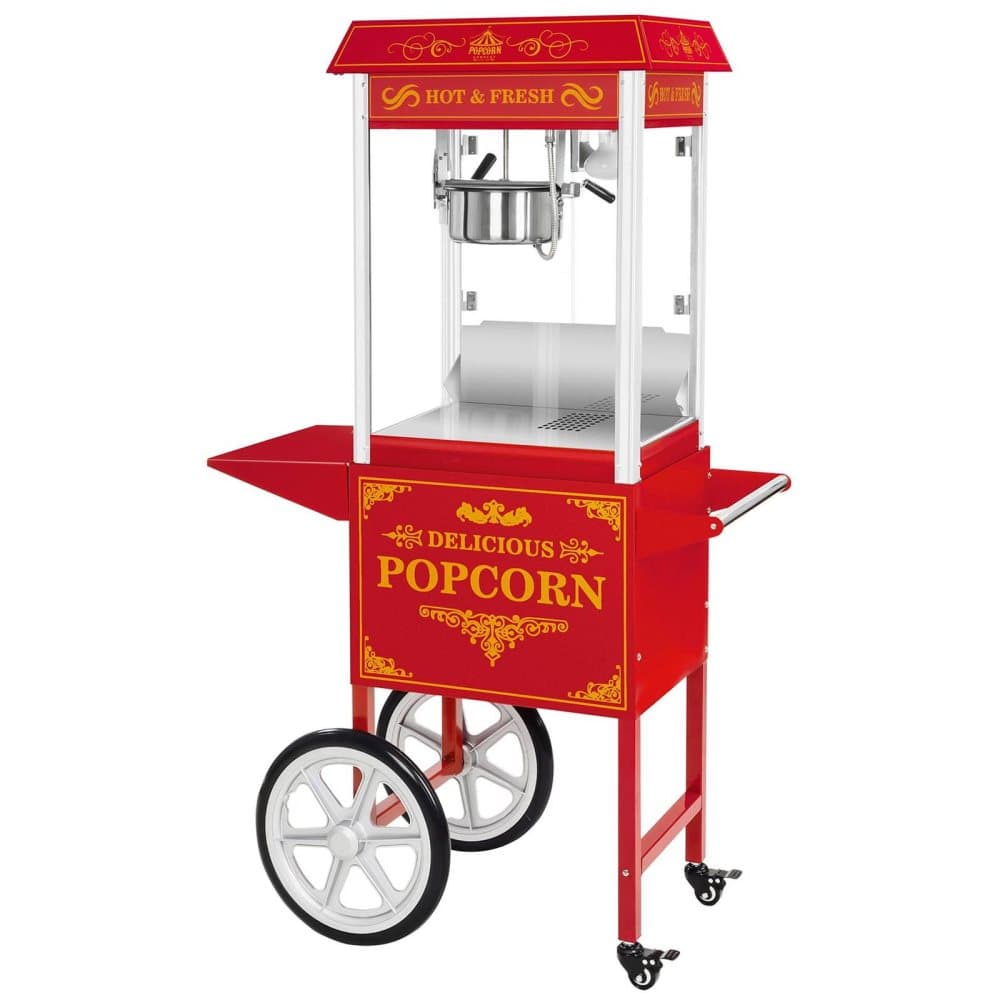 Royal Catering Popcornmaskin med vagn - Retrodesign - Röd