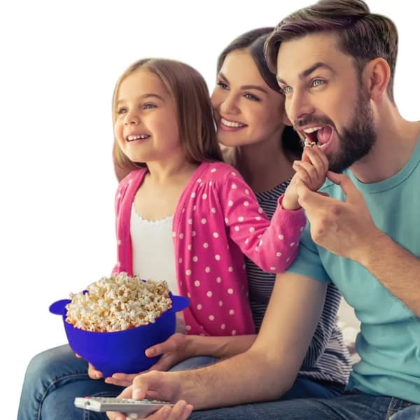 Återanvändbar Silikonpopcornmaskin för mikrovågsugn, vikbar skål med lock i Blått - 24 x 20 x 6 (14.5) cm Popcorn Maker