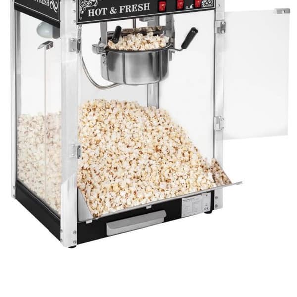Professionel, effektiv justerbar popcornmaskine 230V 1,6kW, sort