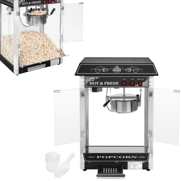 Professionel, effektiv justerbar popcornmaskine 230V 1,6kW, sort