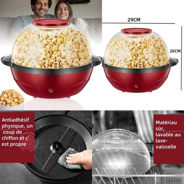 INN Popcornmaskin 3600ml hemma, helt automatisk popcornpuffare 850W, mångsidig hushållsapparat röd