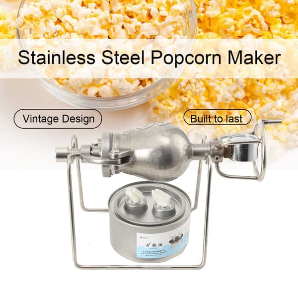 Mini Popcorn Maskine, Rustfrit Stål 304, Håndsvinget Betjening, Åben Flamme Opvarmning
