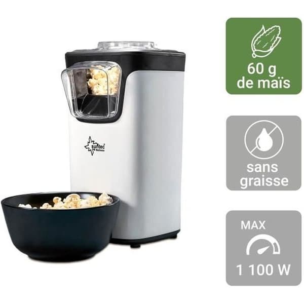 SUNTEC POP-8618 FETFRI popcornmaskin - Varmluft - Enkel dosering - Vit