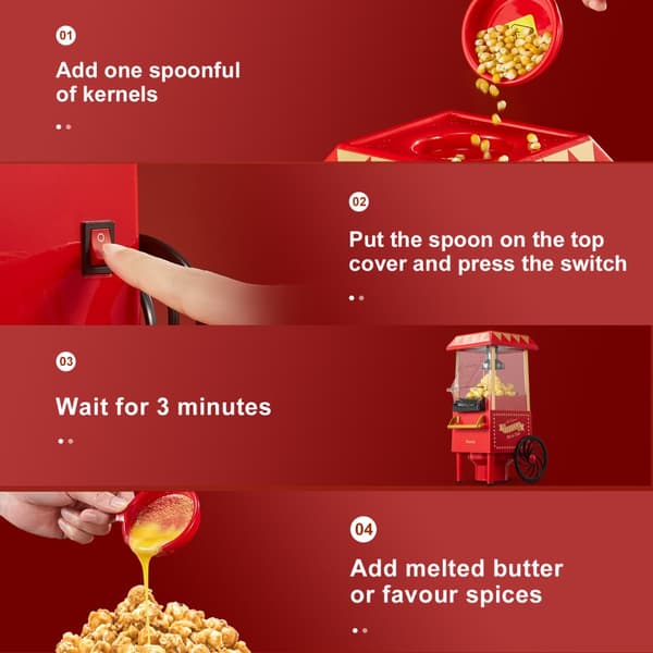 Popcornmaskin, 1200W effekt, Lätt att rengöra