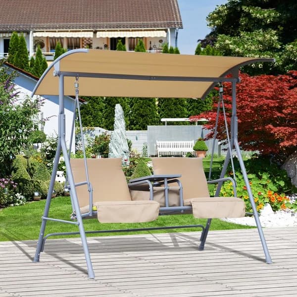 Rootz Hollywood Swing - Puutarhakeinu - Keinutuoli - 2-paikkainen - Aurinkokatos - Beige - 175 x 112 x 165 cm