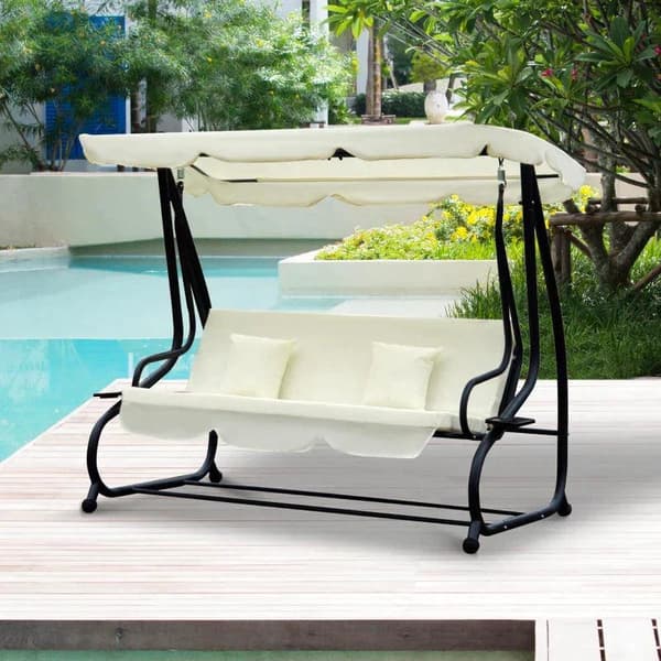 Rootz Hammock Swing - Gungstol - Gungstol - 3-sits Hängmatta - Trädgårdsgunga - Gungbänk - Kräm - 200 X 120 X 164 Cm