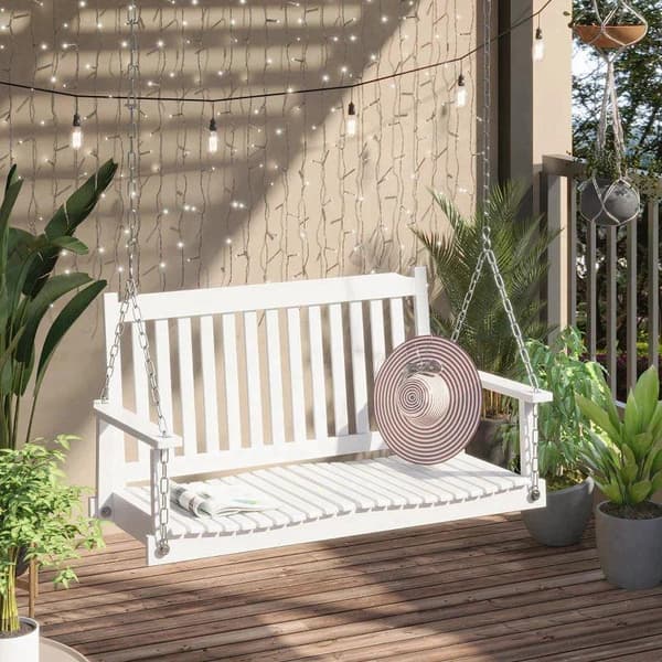 Rootz Garden Swing - Keinutuoli - Riippupenkki - Kuistikeinu - Tuolin istuin - Puu - Valkoinen - 117 cm x 69 cm x 60 cm