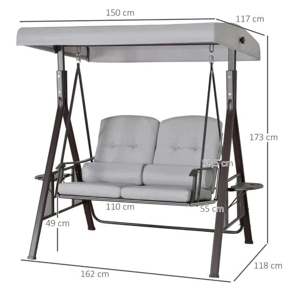 Rootz 2 istuttava puutarhakeinu katos - Hollywood keinu - riippumattokeinu - puutarhakeinu - tyyny - metalli - polyesteri - beige - 162 x 118 x 173 cm