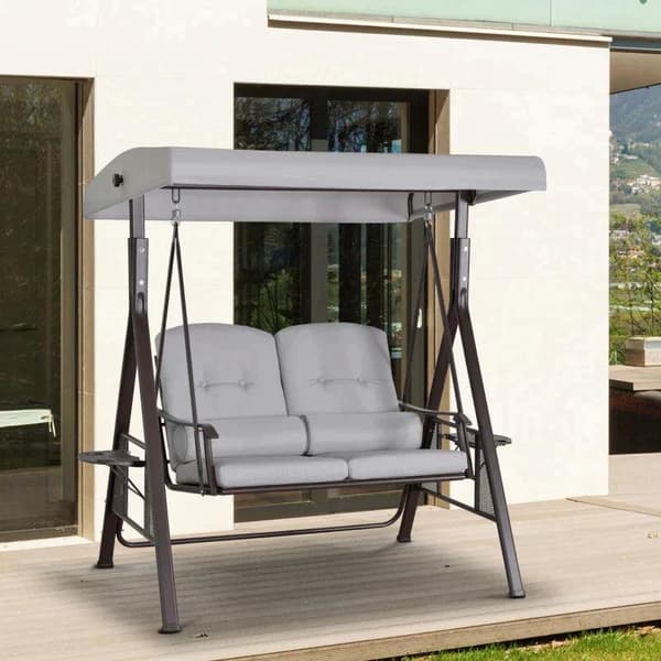 Rootz 2 istuttava puutarhakeinu katos - Hollywood keinu - riippumattokeinu - puutarhakeinu - tyyny - metalli - polyesteri - beige - 162 x 118 x 173 cm