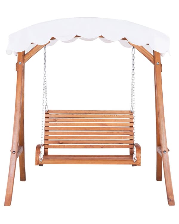 Puutarhakeinu tumma 165 x 128 x 166 cm lehtikuusipuu kahdelle kermanvalkoinen kangas