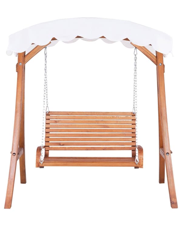 Puutarhakeinu tumma 165 x 128 x 166 cm lehtikuusipuu kahdelle kermanvalkoinen kangas