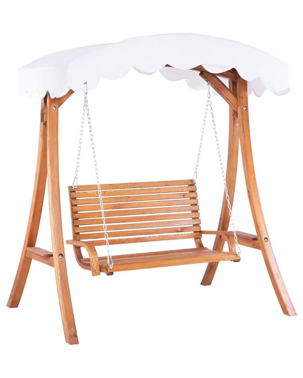Puutarhakeinu tumma 165 x 128 x 166 cm lehtikuusipuu kahdelle kermanvalkoinen kangas