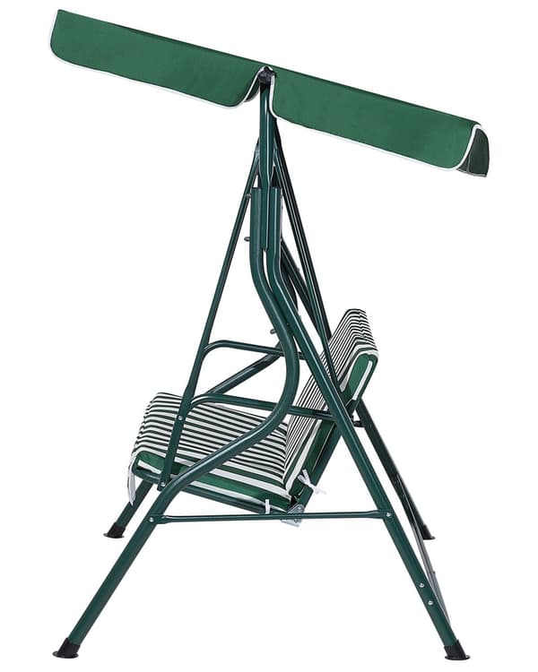 Puutarhakeinu vihreävalkoinen 174 x 147 x 118 cm polyesteri teräs 3 hengelle katos UV-kestävä