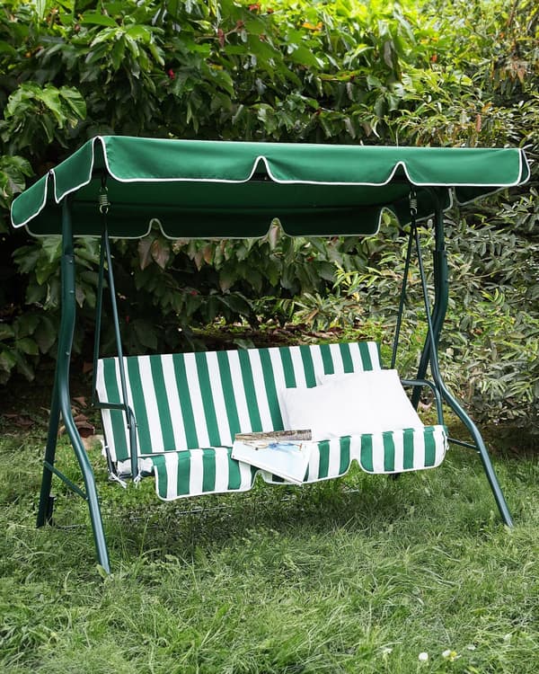 Puutarhakeinu vihreävalkoinen 174 x 147 x 118 cm polyesteri teräs 3 hengelle katos UV-kestävä