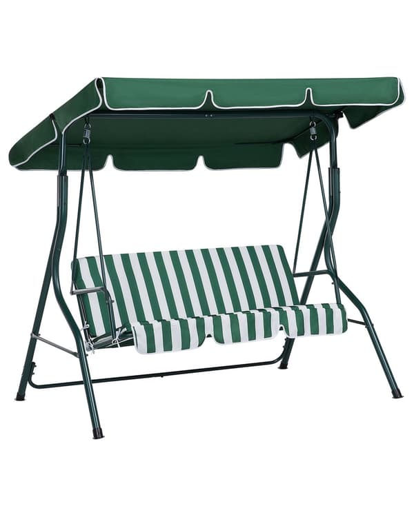 Puutarhakeinu vihreävalkoinen 174 x 147 x 118 cm polyesteri teräs 3 hengelle katos UV-kestävä