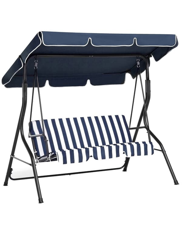 Puutarhakeinu sinivalkoinen 174 x 147 x 118 cm polyesteri teräs 3 hengelle katos UV-kestävä