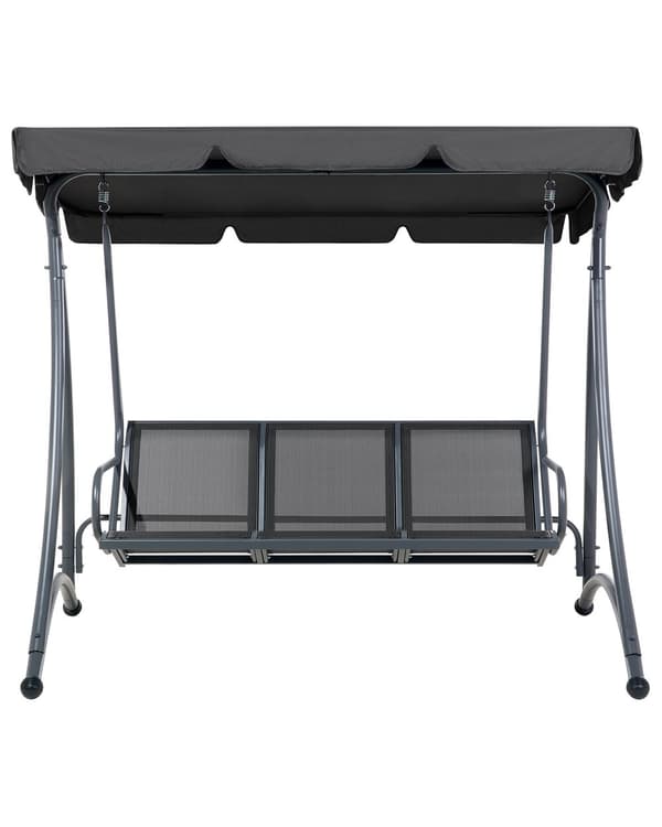 Hængesofa Sort Polyester og Stålramme 190 x 169 x 116 cm 3 Personers Gyngesofa Udendørs til Haven Terrasse Altan Indretning Justerbar Baldakin
