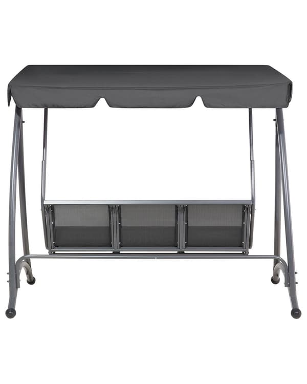 Hængesofa Sort Polyester og Stålramme 190 x 169 x 116 cm 3 Personers Gyngesofa Udendørs til Haven Terrasse Altan Indretning Justerbar Baldakin
