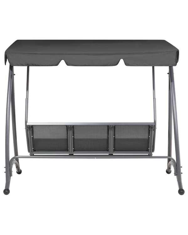 Hængesofa Sort Polyester og Stålramme 190 x 169 x 116 cm 3 Personers Gyngesofa Udendørs til Haven Terrasse Altan Indretning Justerbar Baldakin