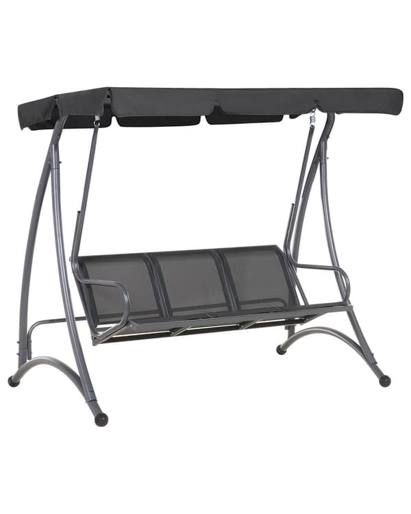 Hængesofa Sort Polyester og Stålramme 190 x 169 x 116 cm 3 Personers Gyngesofa Udendørs til Haven Terrasse Altan Indretning Justerbar Baldakin