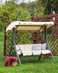 Miniatyrbilde 2 av 11: Terrasse Huske Beige Stoff Stålramme 3-seters Utendørs