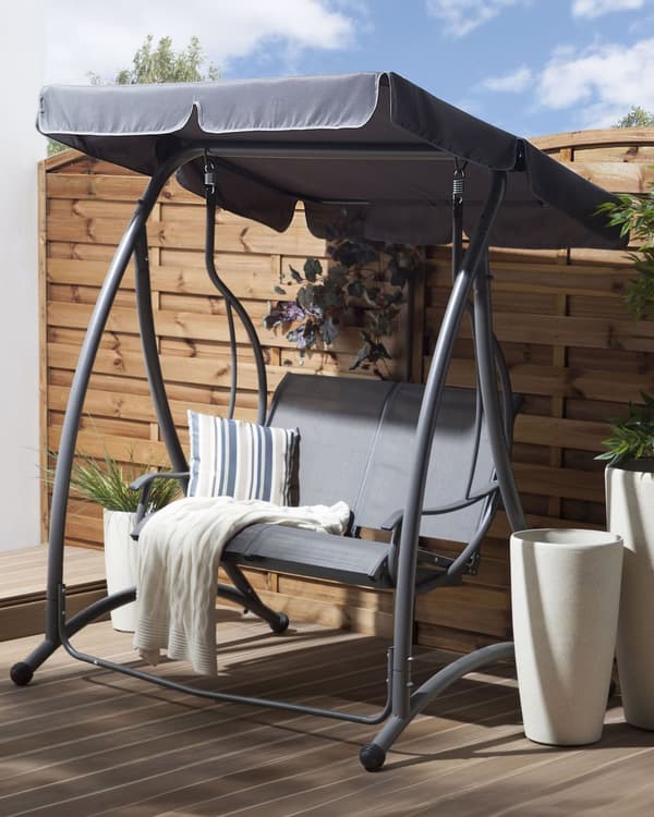 Hagegynge i Grått Stoff Stålramme Terrasse 2 Seter med Baldakin