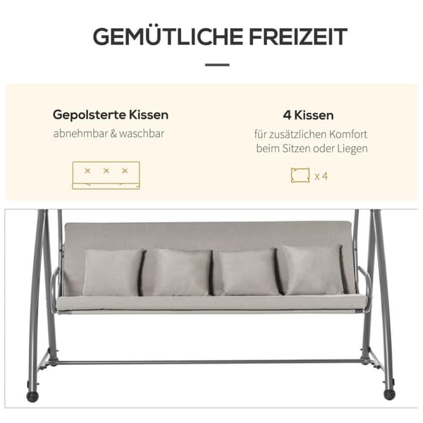 Rootz 3-personers gynge - brun - stål, polyester, polstring - 85,82 cm x 47,24 cm x 66,14 cm