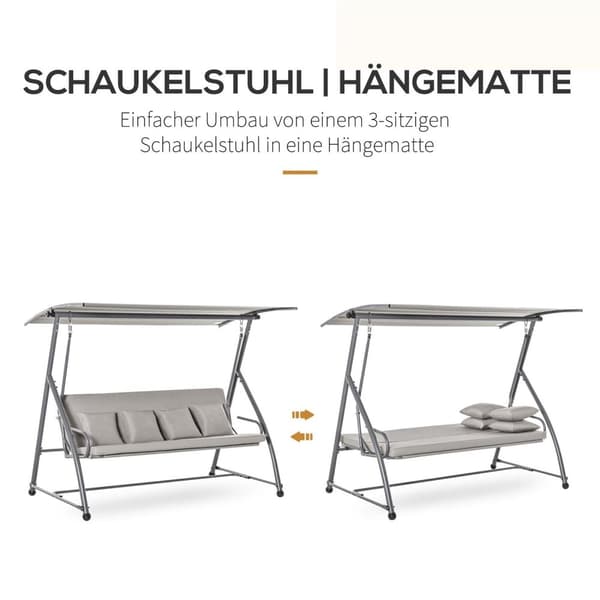 Rootz 3-personers gynge - brun - stål, polyester, polstring - 85,82 cm x 47,24 cm x 66,14 cm