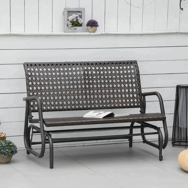 Rootz Rotting Gungbänk - Dubbel gungstol - 2-i-1 Design Gungbänk - Rotting Gungbänk - Med extra brett säte - Brun - 70L x 120W x 84H cm