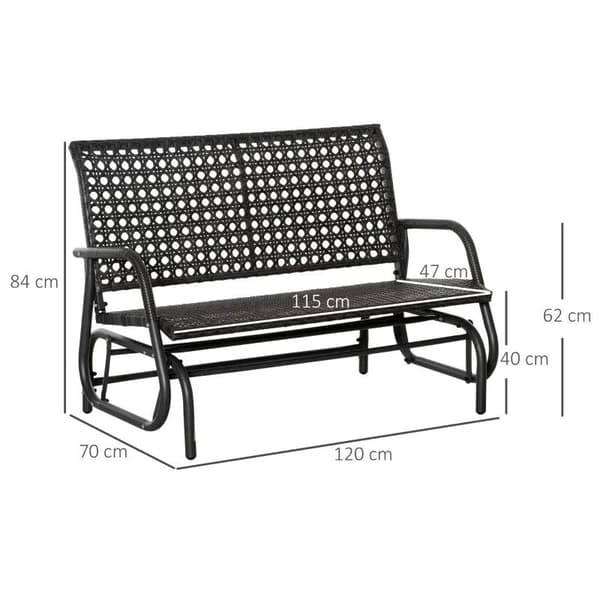 Rootz Rattan keinupenkki - Keinupenkki - 2-paikkainen keinupenkki - Puutarhakeinu - Selkänojallinen penkki - Puiston penkki - Harmaa - 70 x 120 x 84 c