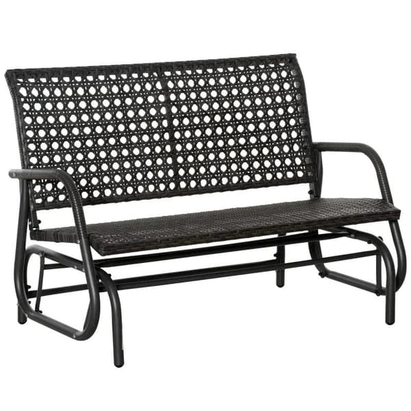 Rootz Rattan keinupenkki - Keinupenkki - 2-paikkainen keinupenkki - Puutarhakeinu - Selkänojallinen penkki - Puiston penkki - Harmaa - 70 x 120 x 84 c