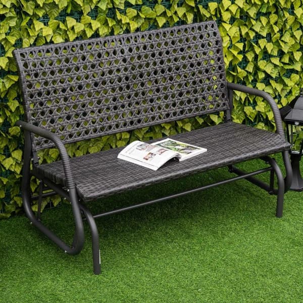 Rootz Rattan keinupenkki - Keinupenkki - 2-paikkainen keinupenkki - Puutarhakeinu - Selkänojallinen penkki - Puiston penkki - Harmaa - 70 x 120 x 84 c