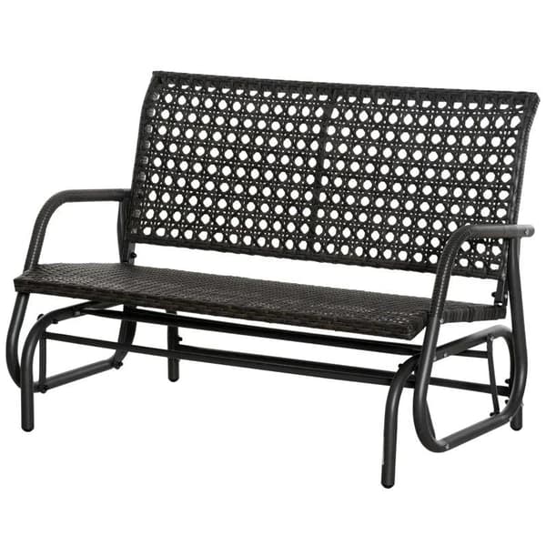Rootz Rattan keinupenkki - Keinupenkki - 2-paikkainen keinupenkki - Puutarhakeinu - Selkänojallinen penkki - Puiston penkki - Harmaa - 70 x 120 x 84 c