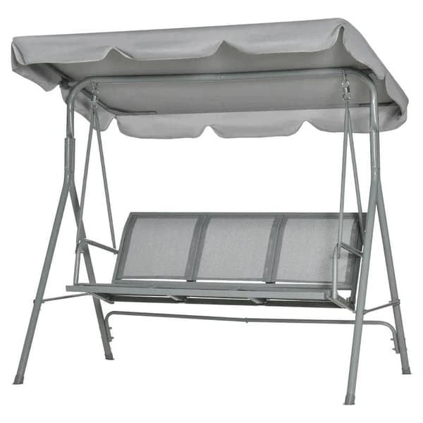 Rootz Porch Gunga - Gungstol - 3-sits Trädgårdsgungbänk - Trädgårdsgunga - Med tak - Metall - Grå/Silver - 170 x 110 x 153 cm