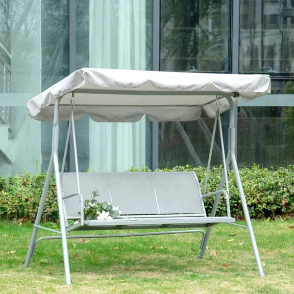Rootz Porch Gunga - Gungstol - 3-sits Trädgårdsgungbänk - Trädgårdsgunga - Med tak - Metall - Grå/Silver - 170 x 110 x 153 cm