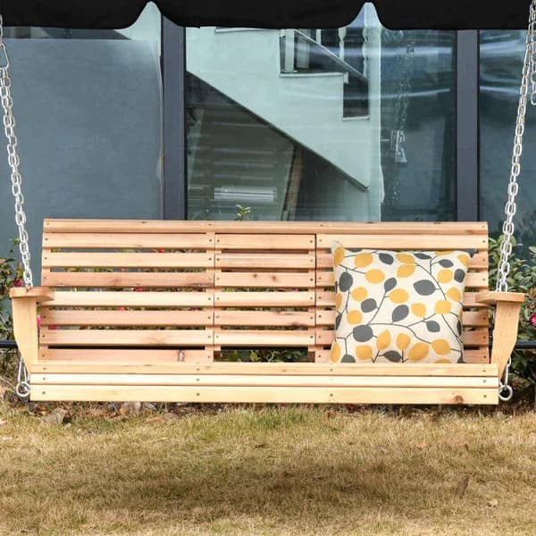 Rootz-riippuva penkki - keinupenkki - 3-paikkainen keinutuoli - riippupenkki kokoontaitettavalla pöydällä ja mukinpidikkeillä - luonnonpuu - 150 x 75