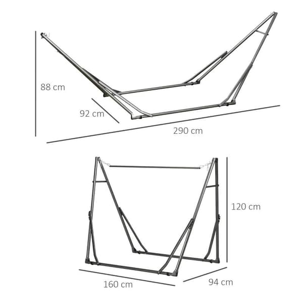 Rootz hängmatta stativ - 2-i-1 hängmatta stativ - väderbeständig - torkställning - svart - 290 cm x 92 cm x 88 cm