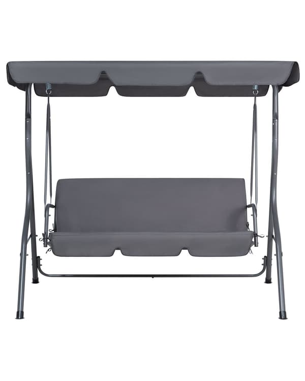 Hængesofa Mørkegrå Polyester og Stål 147x 174 x 118 cm 3 Personers Dobbelt Gyngesofa med Stativ Justerbar Baldakin Udendørs til Haven Terrasse