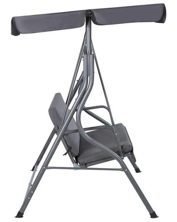 Hængesofa Mørkegrå Polyester og Stål 147x 174 x 118 cm 3 Personers Dobbelt Gyngesofa med Stativ Justerbar Baldakin Udendørs til Haven Terrasse