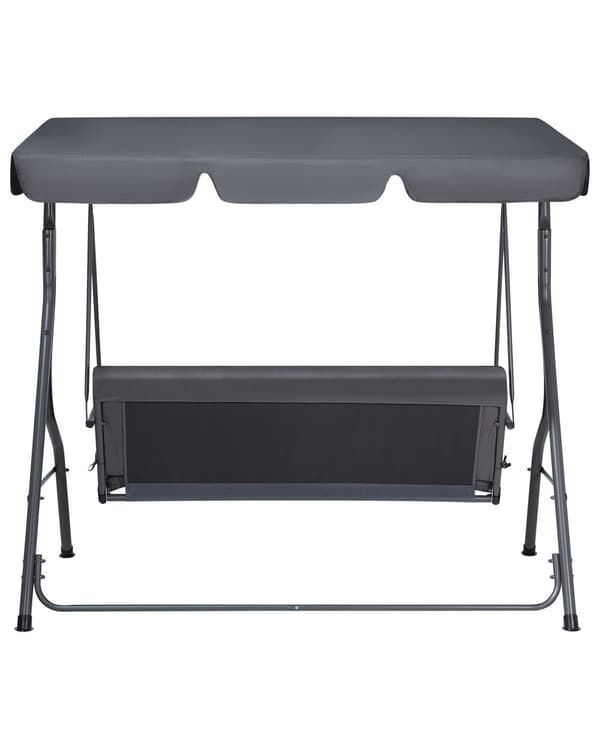 Hængesofa Mørkegrå Polyester og Stål 147x 174 x 118 cm 3 Personers Dobbelt Gyngesofa med Stativ Justerbar Baldakin Udendørs til Haven Terrasse