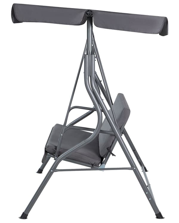 Hængesofa Mørkegrå Polyester og Stål 147x 174 x 118 cm 3 Personers Dobbelt Gyngesofa med Stativ Justerbar Baldakin Udendørs til Haven Terrasse