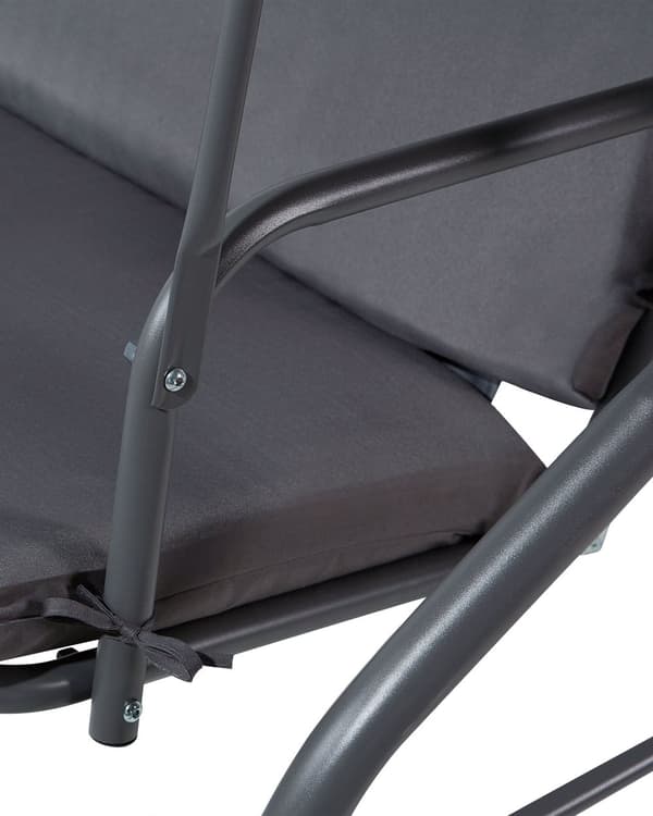 Hængesofa Mørkegrå Polyester og Stål 147x 174 x 118 cm 3 Personers Dobbelt Gyngesofa med Stativ Justerbar Baldakin Udendørs til Haven Terrasse