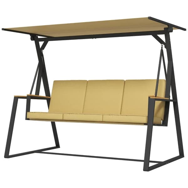 Rootz Hollywood Swing - Puutarhakeinu - 3 istuttava keinu aurinkokatoksen kanssa - Säänkestävä - Beige + musta - 205L x 130D x 175K cm