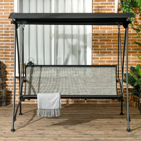Rootz 3 Persons gungbänk - Hollywood Swing - Svängbänk - Tilttak - Väderbeständig - Stålstomme - Svart + Brun - 190L x 133W x 177H cm