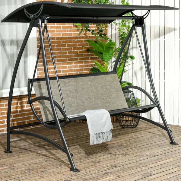 Rootz 3 Persons gungbänk - Hollywood Swing - Svängbänk - Tilttak - Väderbeständig - Stålstomme - Svart + Brun - 190L x 133W x 177H cm