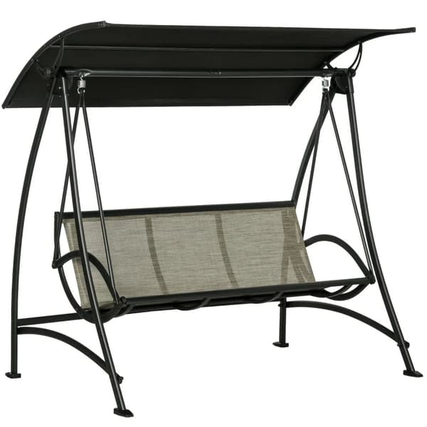 Rootz 3 Persons gungbänk - Hollywood Swing - Svängbänk - Tilttak - Väderbeständig - Stålstomme - Svart + Brun - 190L x 133W x 177H cm