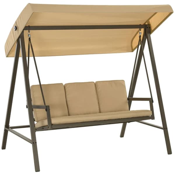 Rootz Garden Swing tuoli - Hollywood Swing - Penkki Säädettävä - Selkätyynyt - Aurinkokatos - Istuintyyny - Teräs - Tekstiili - Beige - Ruskea - 200cm