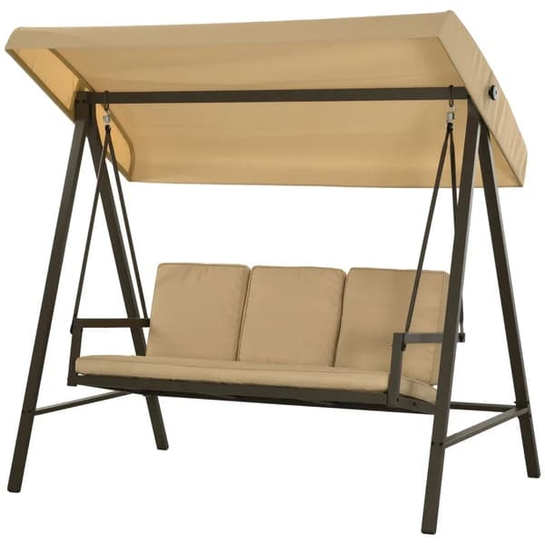 Rootz Garden Swing tuoli - Hollywood Swing - Penkki Säädettävä - Selkätyynyt - Aurinkokatos - Istuintyyny - Teräs - Tekstiili - Beige - Ruskea - 200cm