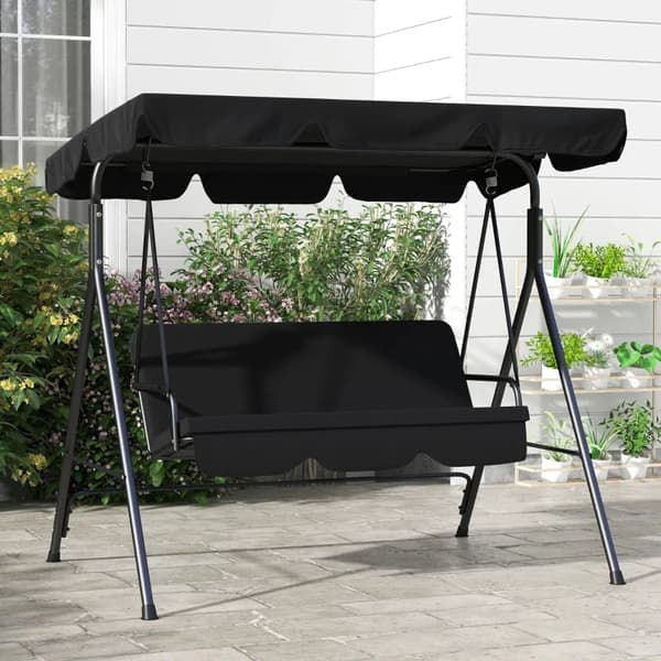 Rootz Hollywood Swing - Havesenge - Gyngebænk - 3 personers - Vejrbestandig - Stål-polyester - Sort - 172cm X 110cm X 153cm