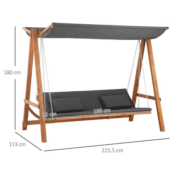Rootz Hollywood Gunga Med Sängfunktion - 3-sits Trädgårdsgunga Med Tak - Hollywood Solstol - Trädgårdsstol - Furu - Polyester - Grå + Teak - 225,5 x 1